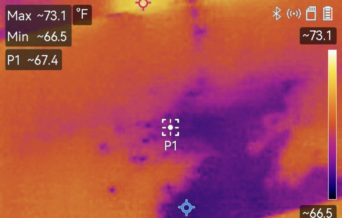 Moisture observed in a ceiling with thermal imaging during a home inspection
